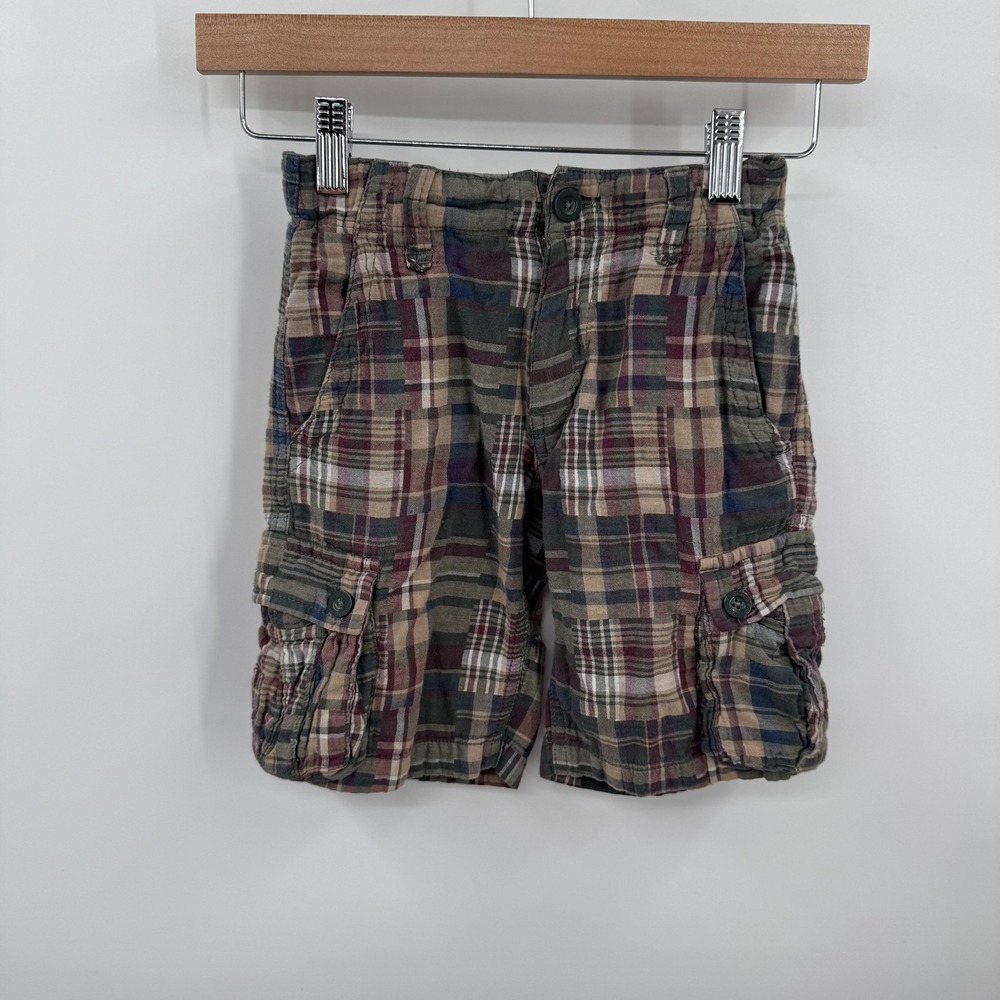 Levis Shorts Boys Size 5 Madras Plaid‎ Cargo Adjustable Waist Pockets Retro